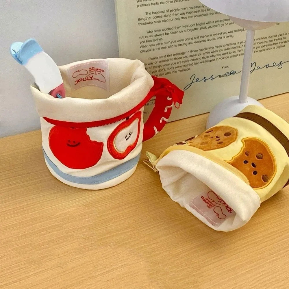 Desktop Storage Cartoon Stationery Bag Cookies Fruits Water Cup Shape Korean Style Pencil Case Y2K Ins Style Large Capacity Peaceful Pleasures Health and Wellness