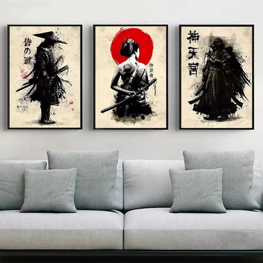 Japanese Samurai Canvas Wall Art | Unframed Poster Print Canvas Wall Art Peaceful Pleasures Health and Wellness