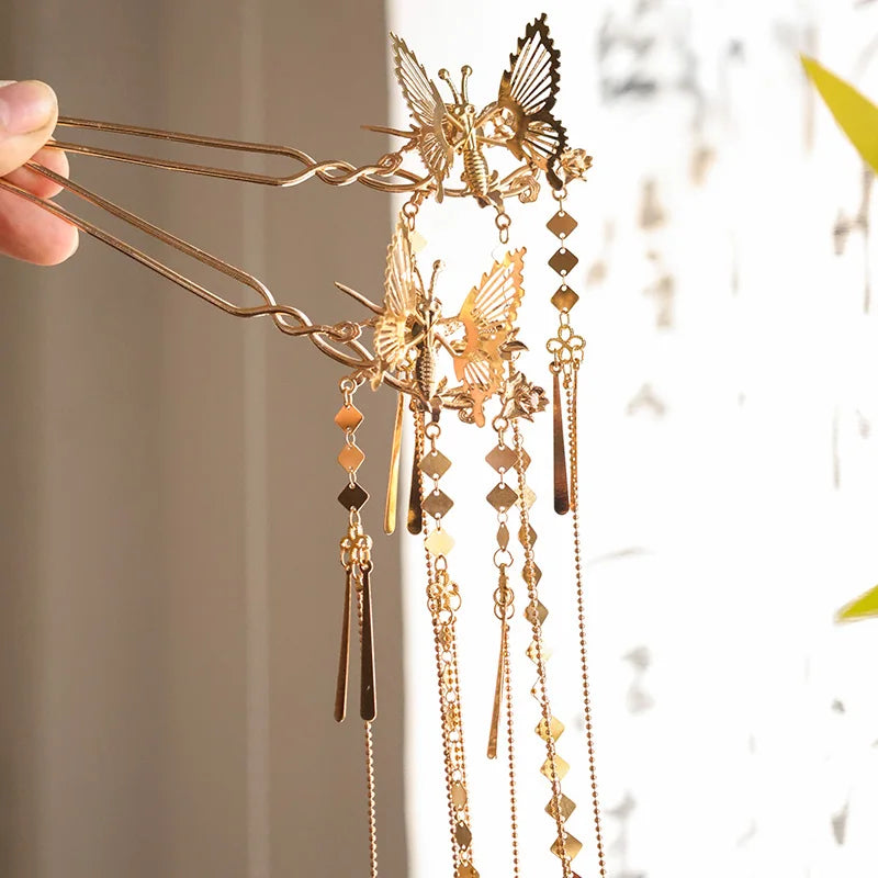 Butterfly Hair Accessories Ancient Style Hanfu Accessories Super Fairy Flow Su Bu Yao Hair Hairpin New Chinese Style Versatile Peaceful Pleasures Health and Wellness