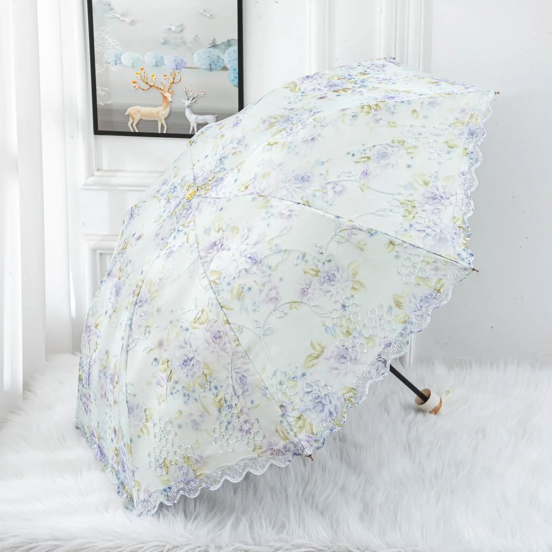 Double-layer Lace Umbrella Creative Embroidered Three-fold Princess Sunshade Umbrella Sun Protection Black Rubber Sun Umbrella Peaceful Pleasures Health and Wellness