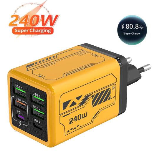 240W 6-Port USB-C Fast Wall Charger | PD & QC 3.0 EU/US/UK Multi-Port Wall Charger Peaceful Pleasures Health and Wellness