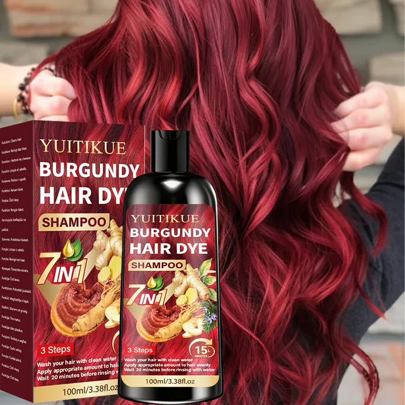 YUITIKUE 7 IN 1 Burgundy Hair Dye Shampoo Natural Ginger Herbal Long Lasting Moisturizing At‑Home Hair Color Shampoo 100ml Peaceful Pleasures Health and Wellness