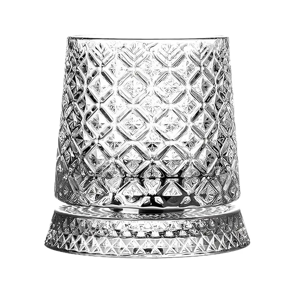280ml Rotating Whiskey Glass Crystal Bottom Weighted Base Diamond Cut Ice Flower Bubble Pattern Spinner Cup For Home Barware Use Peaceful Pleasures Health and Wellness 280ml B