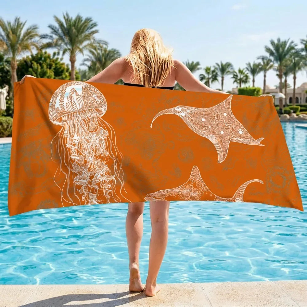 Sea Theme Microfiber Beach Towel – Quick-Dry & Absorbent