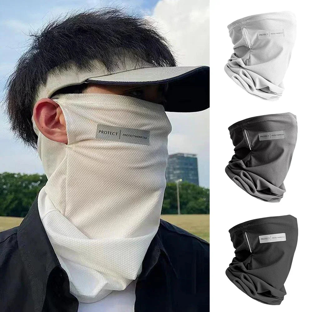 Outdoor UV Protection Ice Silk Mask Sunscreen Face Cover Neck Wrap Unisex Anti-UV Scarf Cycling UV Mask Ear Hanging Neck Scarves Peaceful Pleasures Health and Wellness