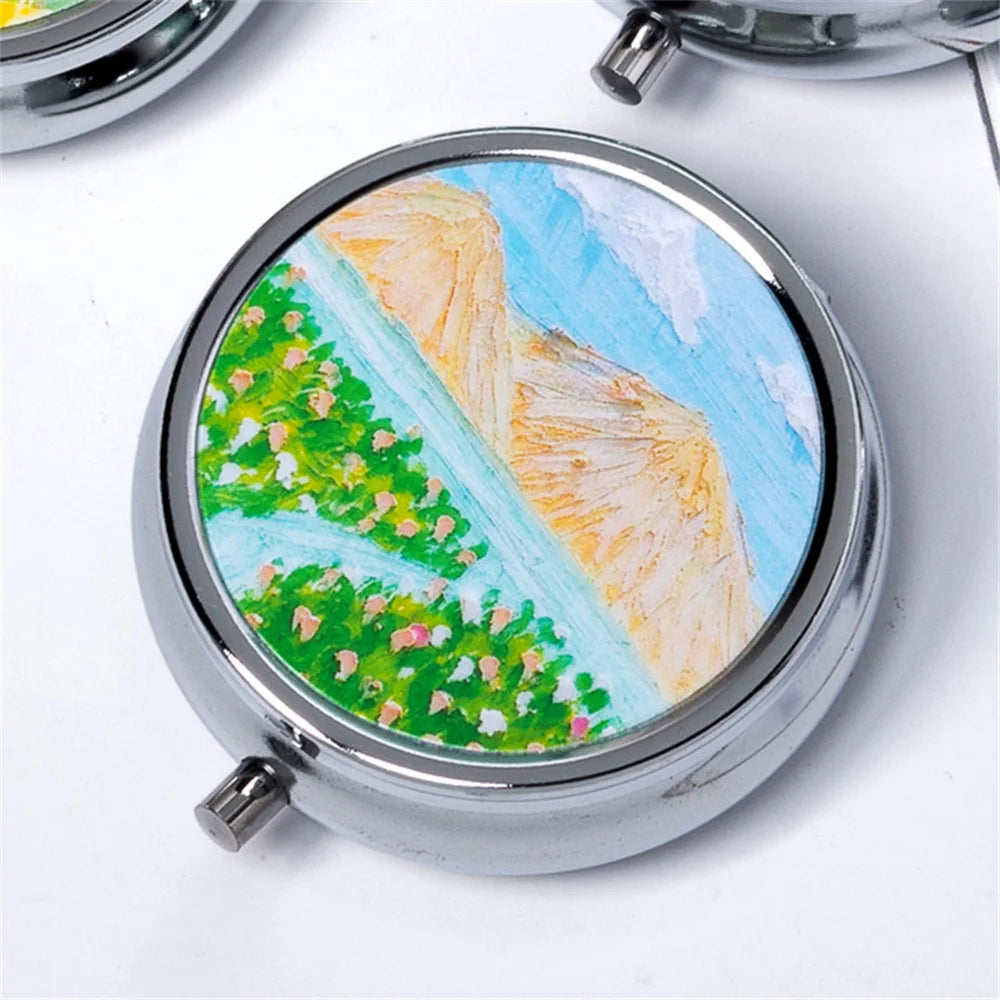 Portable 3 Cell Metal Pill Boxes Stainless Steel Round Pill Boxes Medicine Organizer Container Medicine Case Splitters Pill Box Peaceful Pleasures Health and Wellness Style 7