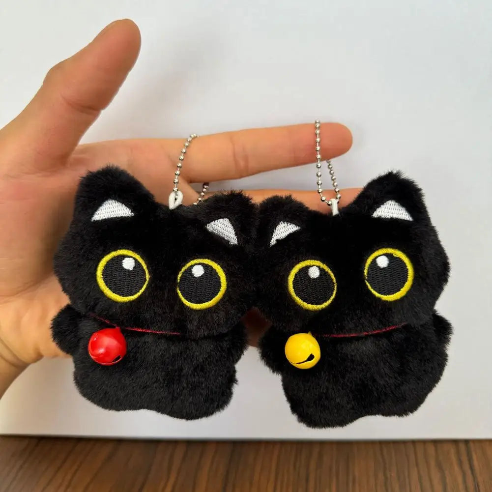 Squeaky Black Cat Keychain Cute Plush Kitten Bag Charm Squeaker Sound