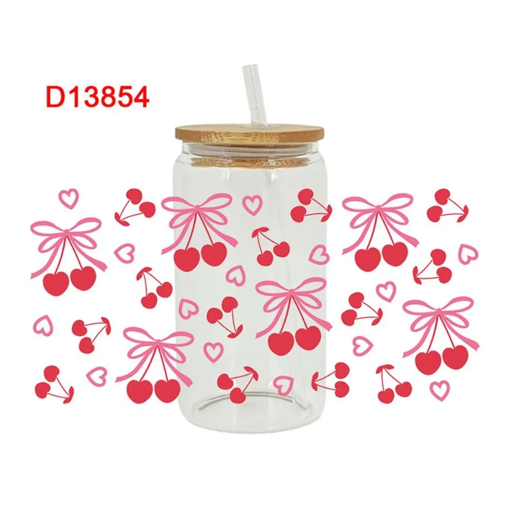 New Waterproof UV DTF Transfer Sticker Clear Smooth Pink Bow Decals Water Bottles Sticker For 16Oz Glass Cup Peaceful Pleasures Health and Wellness 6