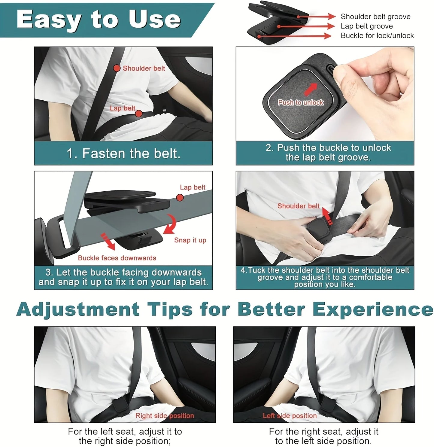 Car Seat Belt Adjuster Clip Shoulder Neck Lock Protector Comfortable