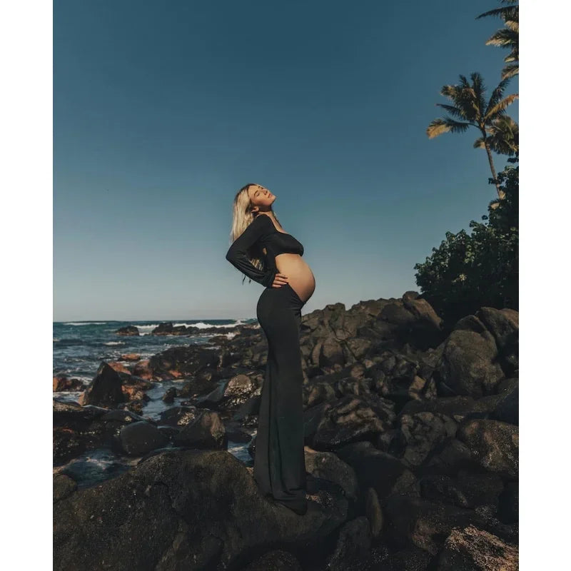 Maternity Women Open Belly Stretchy Dress Long maternity dress PhotoShoot платье для беременных vestidos para embarazadas Peaceful Pleasures Health and Wellness