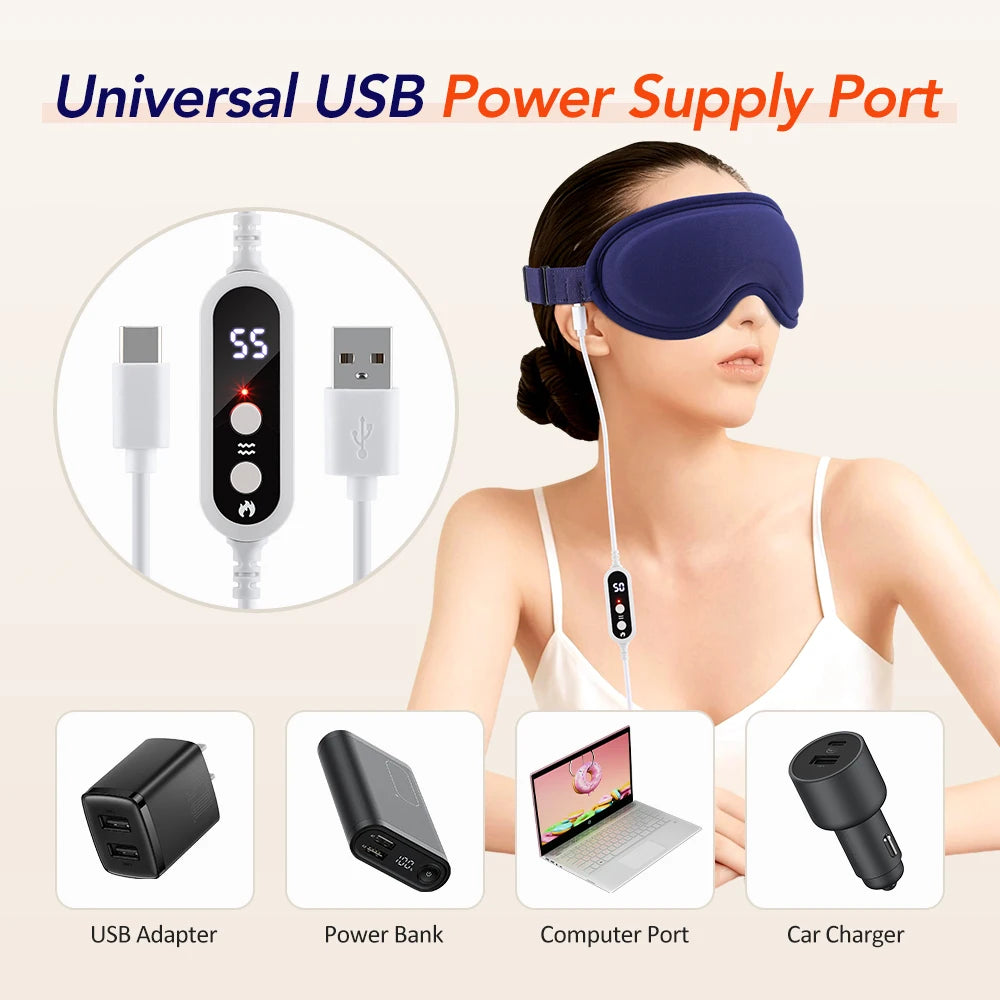 Office Heated Eye Mask with Vibration Massage 3D Blackout Sleep Eye Shading for Eye Strain Dark Circle USB Powered Warm Compress Peaceful Pleasures Health and Wellness