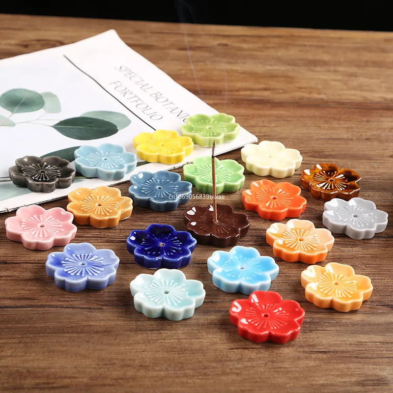 Ceramic Cherry Blossom Incense Holder Wax Melt Burner Holder Aromatherapy Office Teahouse Living Room Ornament Insence Burner Peaceful Pleasures Health and Wellness