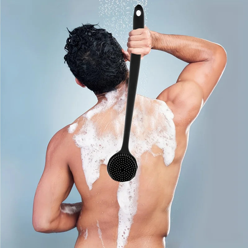Long Handle Silicone Bath Brush with Soft Bristles - Ergonomic Back Scrubber for Exfoliating & Massaging, Gentle on All Light Peaceful Pleasures Health and Wellness