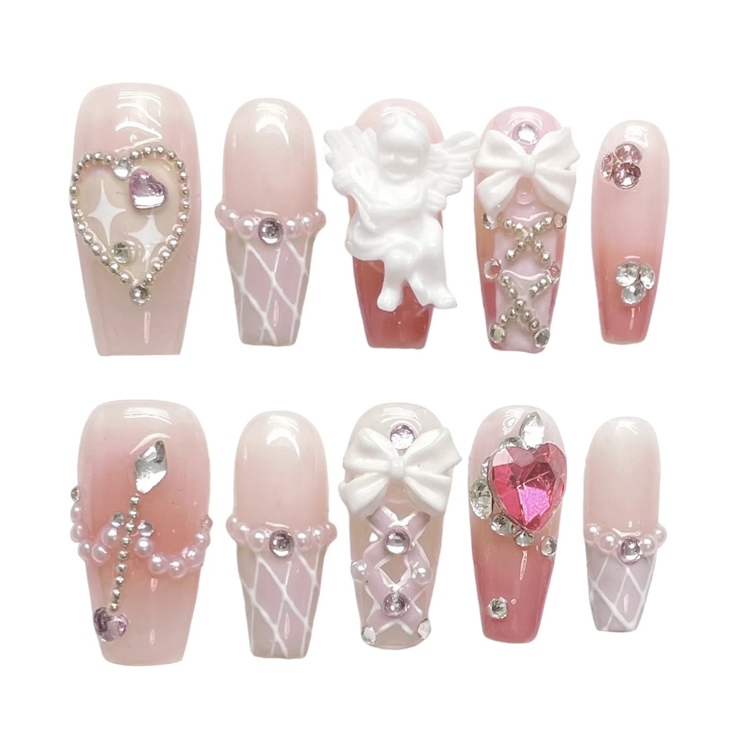 3D Strawberry Press-On Nails | Korean Style Cute Fake Nails Press-On Nails Peaceful Pleasures Health and Wellness M