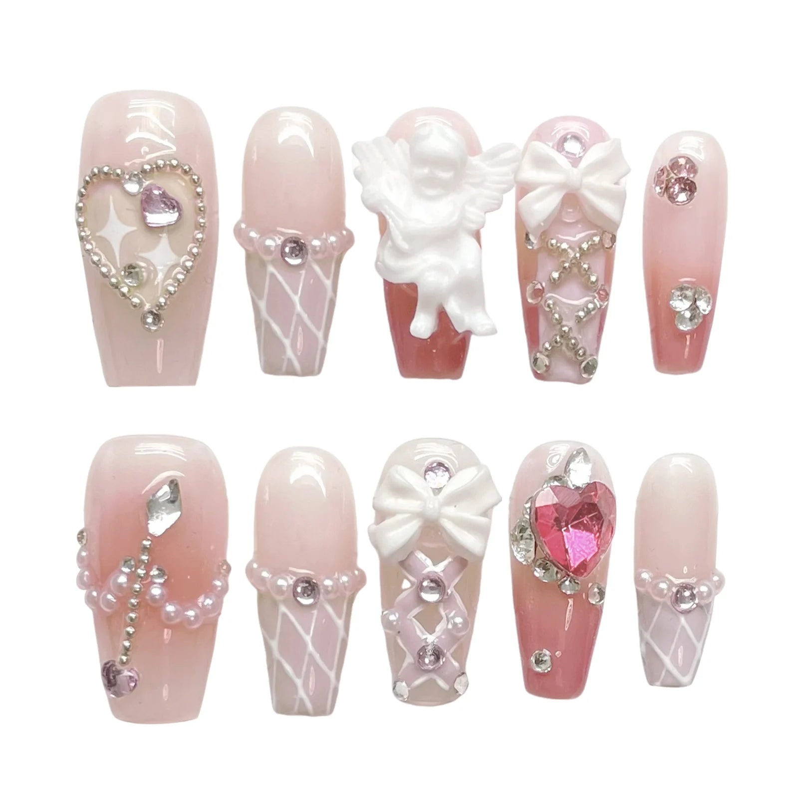 3D Strawberry Press-On Nails | Korean Style Cute Fake Nails Press-On Nails Peaceful Pleasures Health and Wellness M