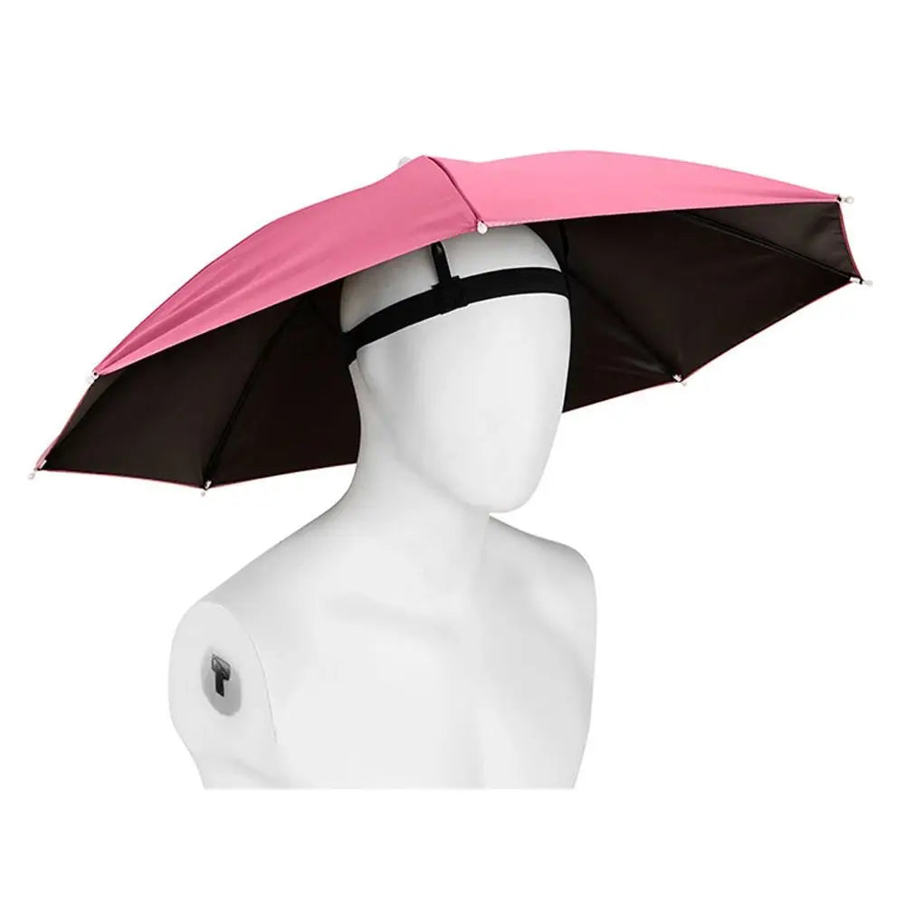 Portable Sunshade Head Umbrella Hat Windproof Elastic band Rain Gear Head Wearing Head Hats Peaceful Pleasures Health and Wellness Rose red