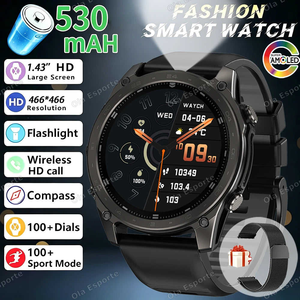 HW12 Military Smart Watch | AMOLED, Bluetooth Call, 530mAh