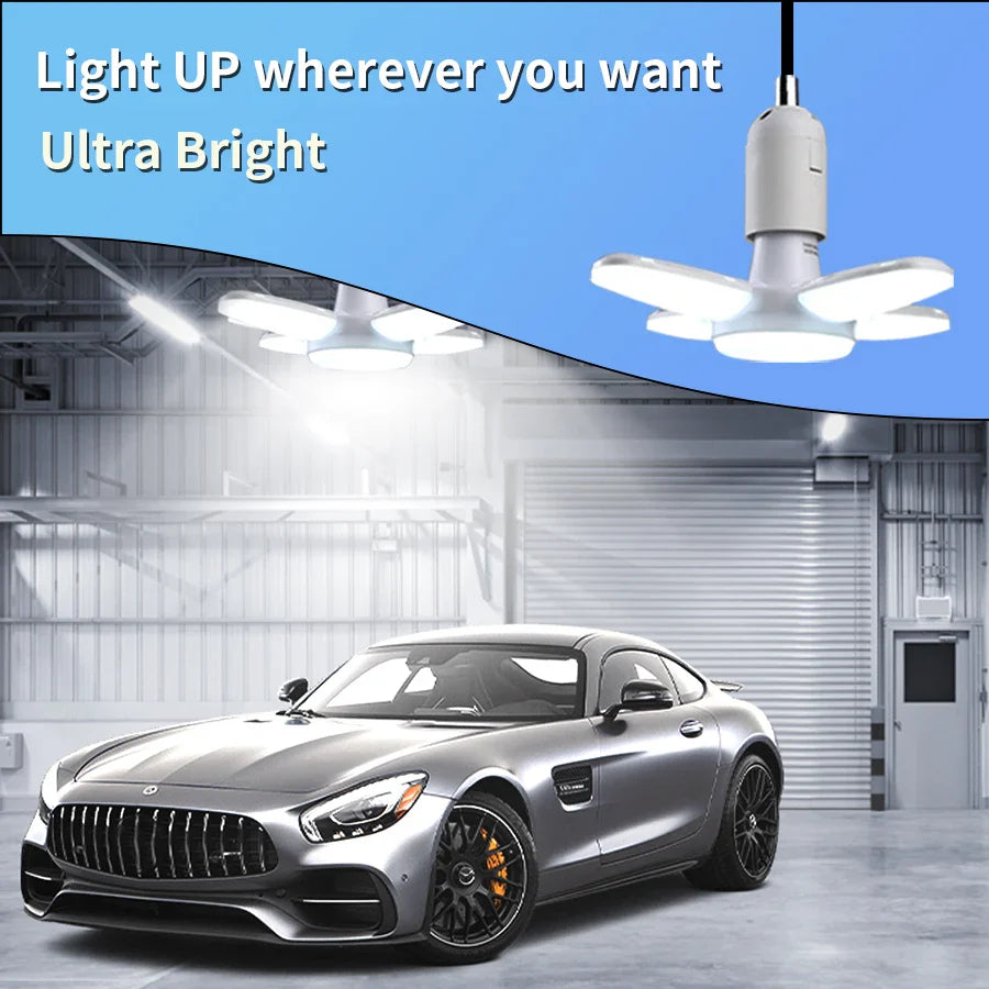 E27 Foldable Fan LED Bulb 28W 360° – Garage & Home Light