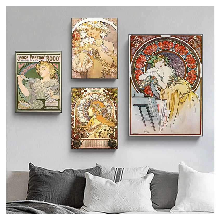 Alphonse Mucha Art Nouveau Vintage Canvas Wall Art Print