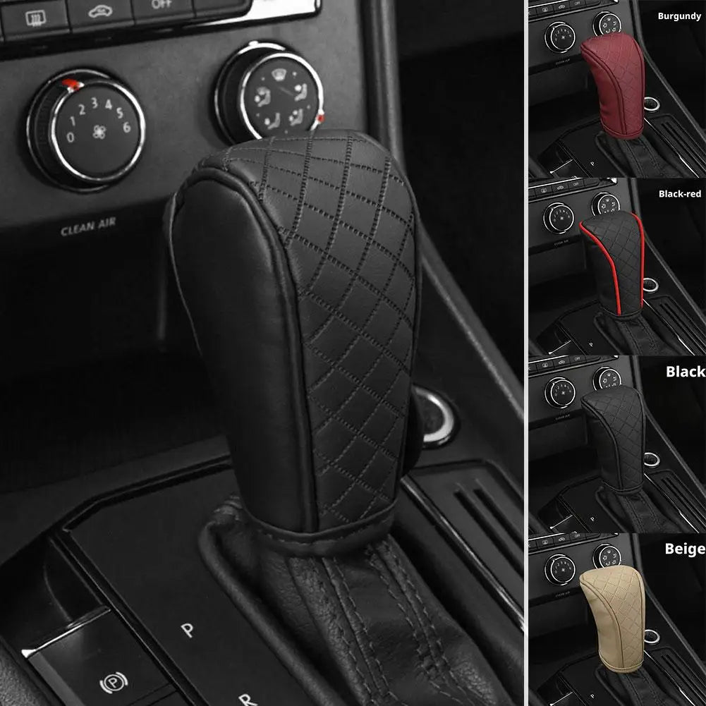 Car Gear Shift Cover Universal Bovine Leather Breathable Carbon Fiber Pattern Auto Gear Knob Cover Car Interior Accessory Peaceful Pleasures Health and Wellness