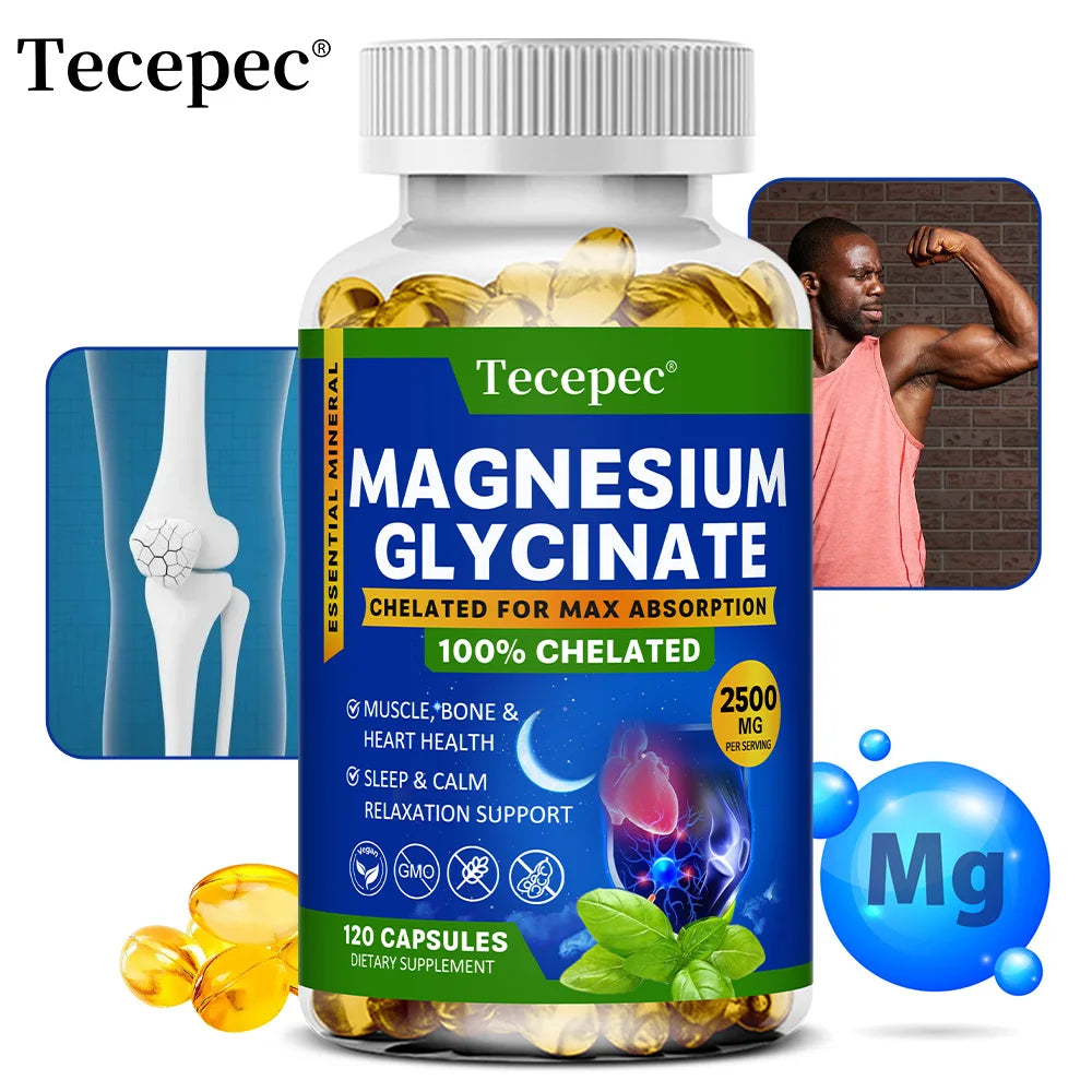 Magnesium Glycinate Supplement, Highly Absorbed, Supports Muscle Relaxation and Recovery, Maximum Bioavailability, 120 Capsules Peaceful Pleasures Health and Wellness