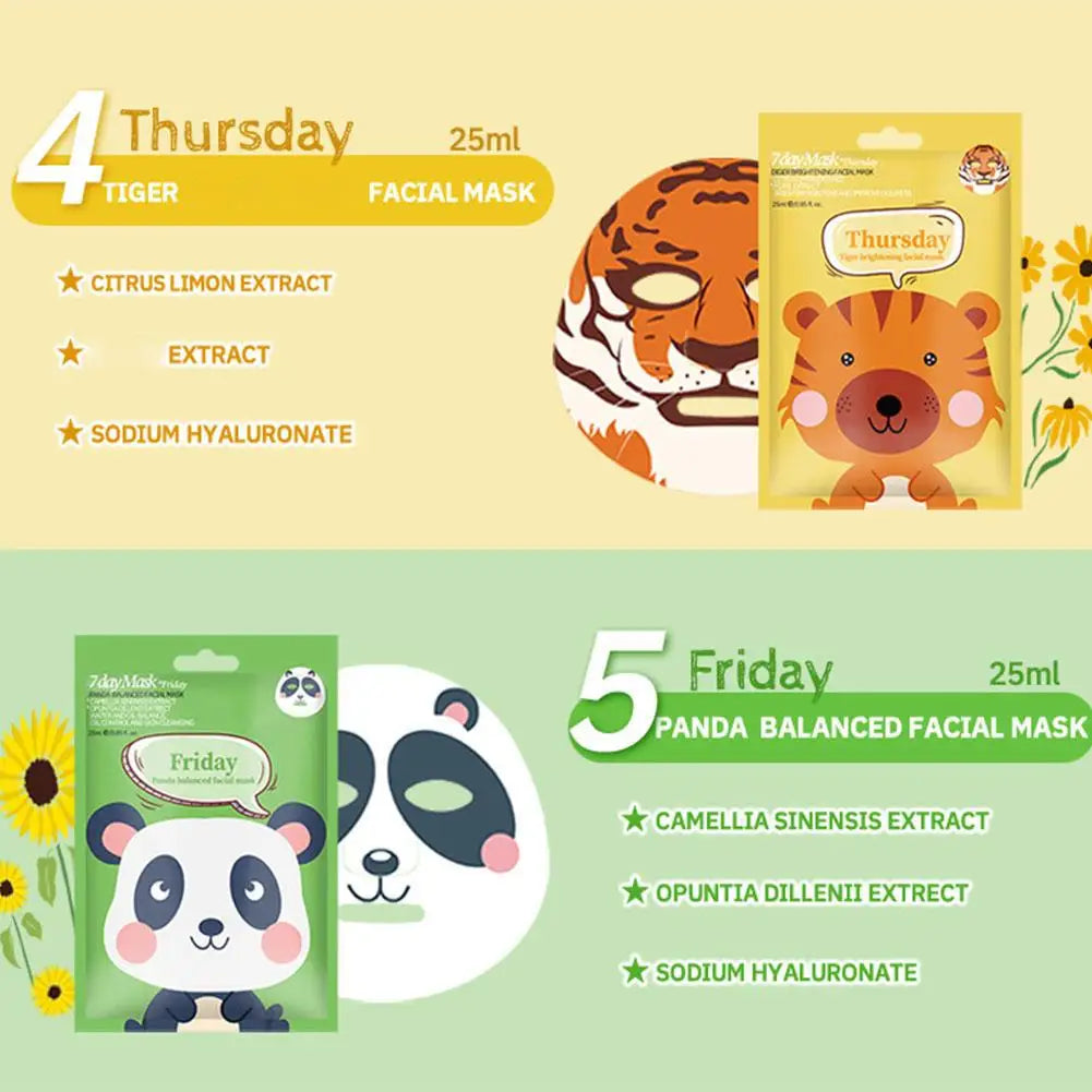 7 Styles Animal Face Mask Set Funny Panda Dog Pig Hydrating Sheet Mask for Spa Party Cute Skincare Gift for Women Girls 1/7PCS Peaceful Pleasures Health and Wellness