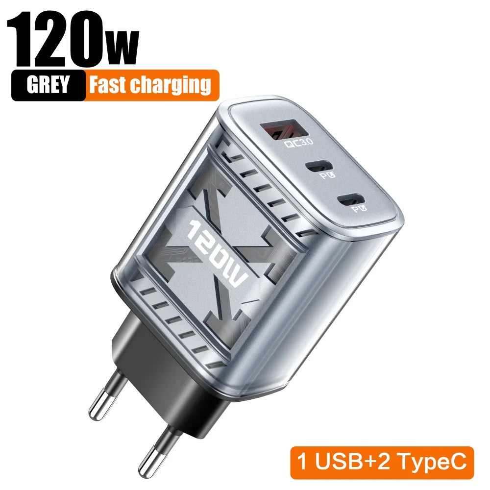 120W USB-C 3-Port Fast Charger PD QC3.0 | EU & US Plug