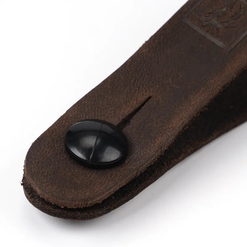 Soldier Grain Leather Guitar Neck Strap Button Head Stock Tie Safe