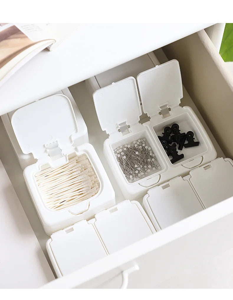 3154 Desktop Storage Box Mini With Pop-Ups Swab Cosmetic Cotton Plastic Dustproof Student Sundries Finishing Box Stationery Peaceful Pleasures Health and Wellness