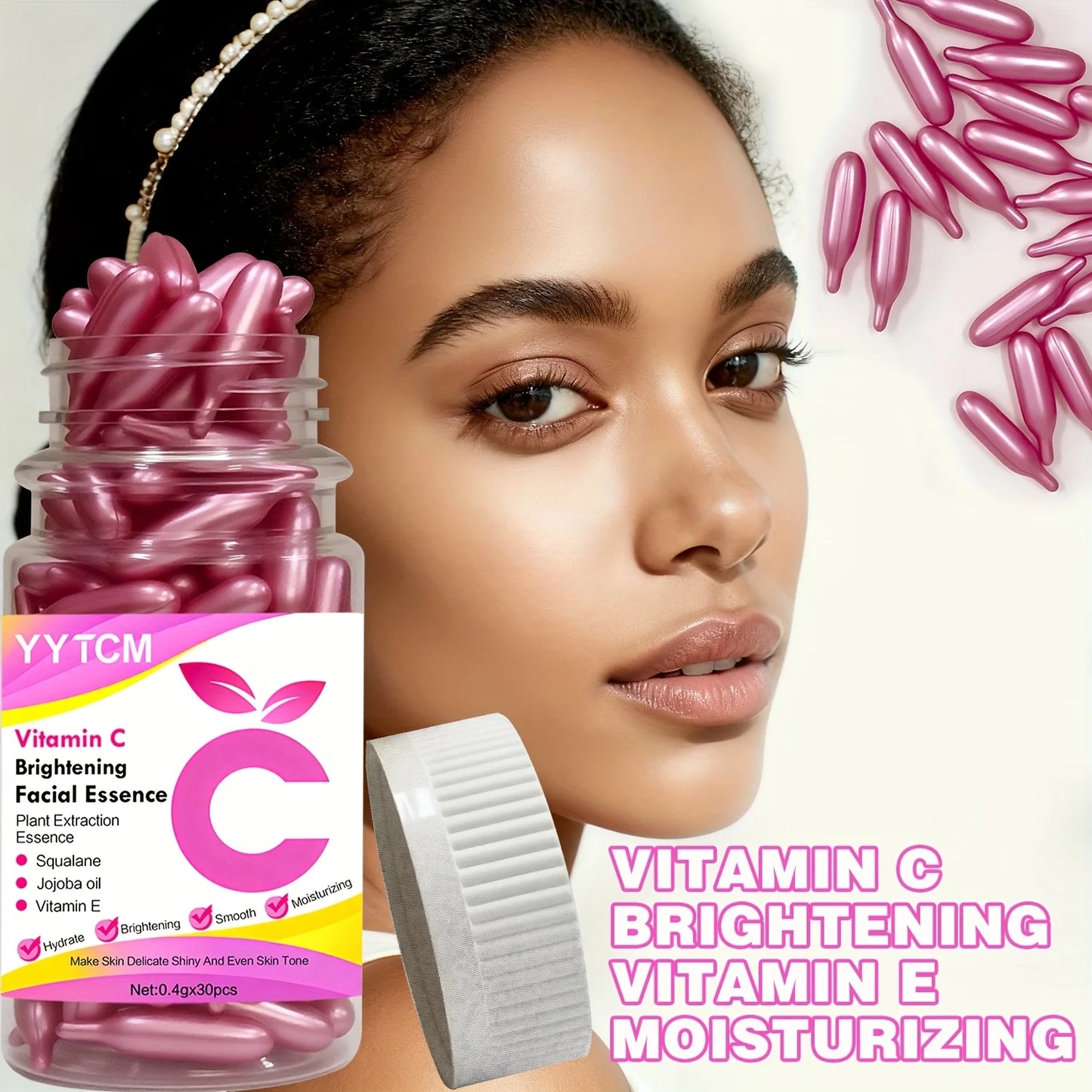 Vitamin C Skin-Brightening and Moisturizing Capsule Essence, Hydrates and Smooths the Skin, Contains Plant-Based Squalane, Vitamin E, Magnolia Oil, and Jojoba Seed Oil for Deep Hydration and Skin-Brightening Essence (0.4Gx90 Peaceful Pleasures Health and Wellness