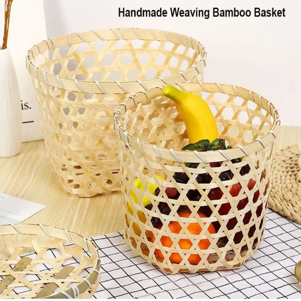 High Quality DIY Handmade Weaving Bamboo Basket Round 4 Styles Rice Fruit Bread Basket Kitchen Storage Basket Daily Use Storage Peaceful Pleasures Health and Wellness