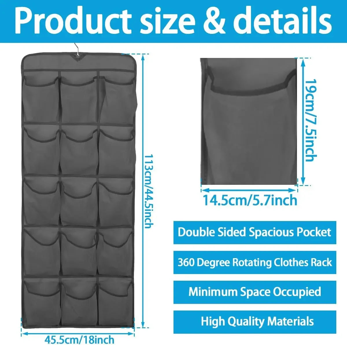 2-Piece Dual-Sided Hanging Shoe Organizer with 30 Large Mesh Pockets and 360° Rotating Hanger, Space-Saving Storage for Closet Peaceful Pleasures Health and Wellness