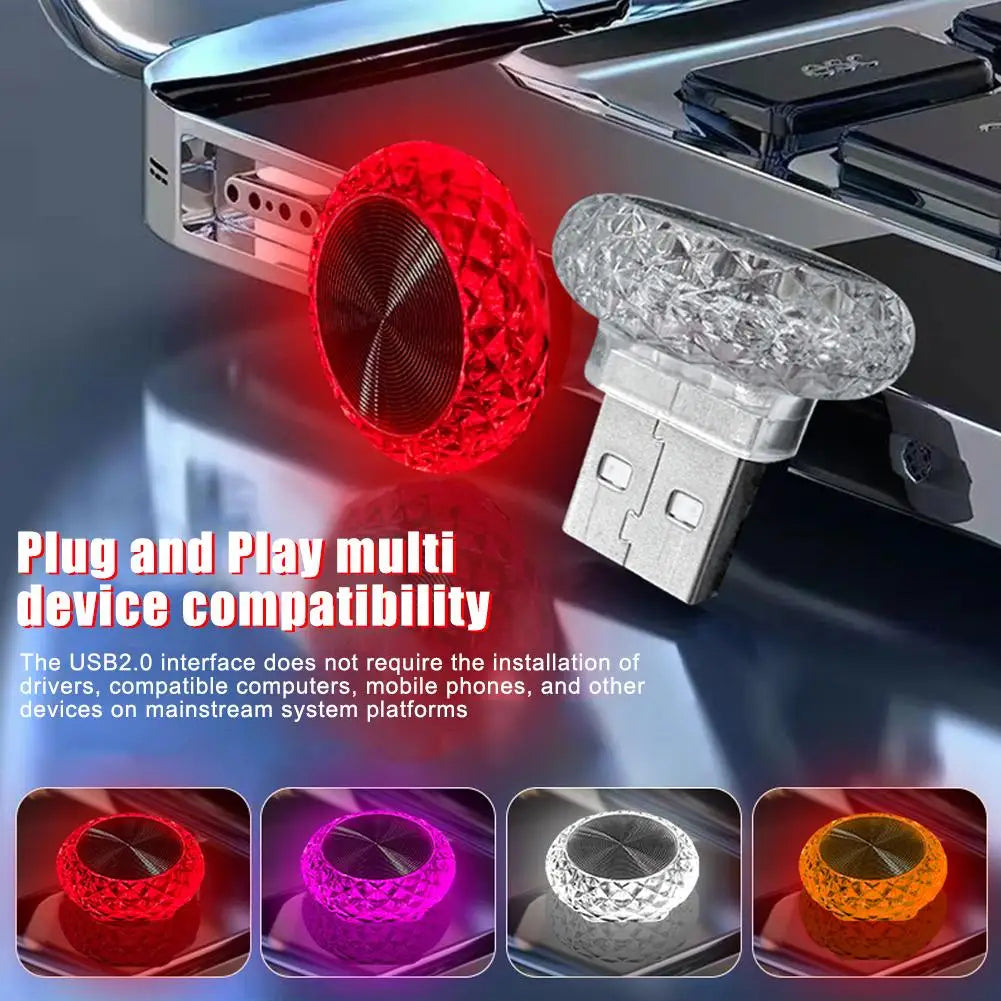 Portable Car USB Ambient Light Mini LED Decorative Atmosphere Lamps for Auto Interior Environment Light Computer Light Plug Play Peaceful Pleasures Health and Wellness