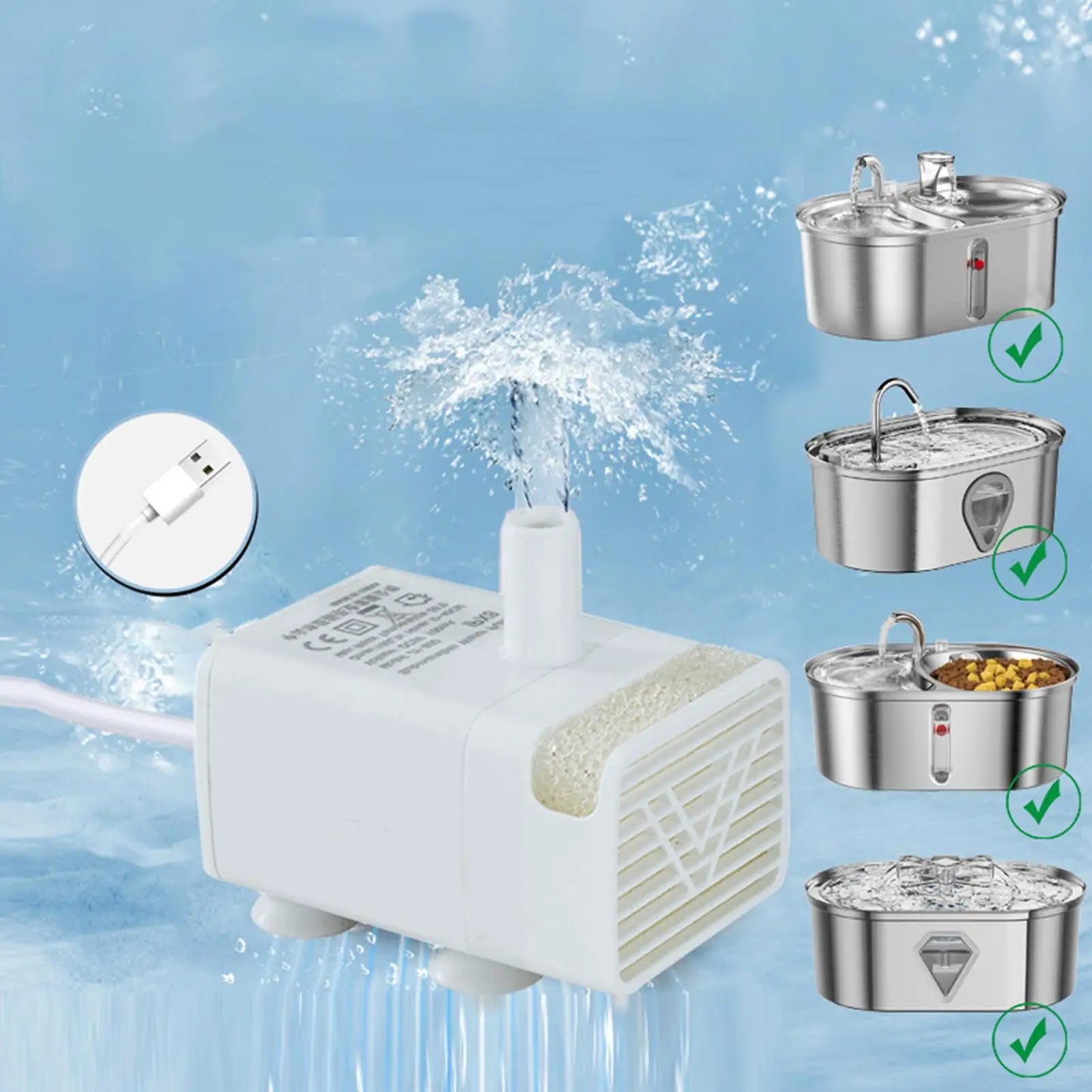 Ultra Quiet Cat Fountain Pump – USB Submersible Pet Water Pump