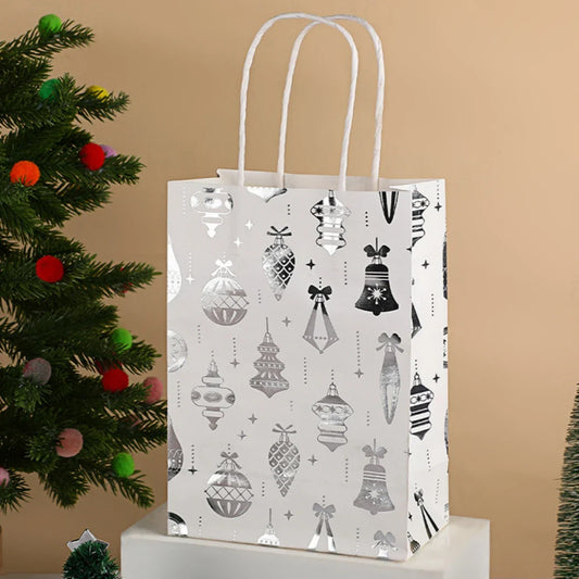 Christmas White Kraft Gift Bag – Snowflake & Reindeer Pattern Christmas Gift Bag Oasis Select