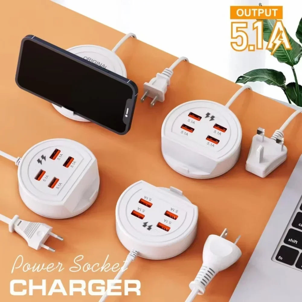 5-in-1 Power Strip with 4 Ports Phone Holder, EU/UK/US Universal Socket Multi-Device Fast Charging Station for iPhone 16 Samsung Peaceful Pleasures Health and Wellness