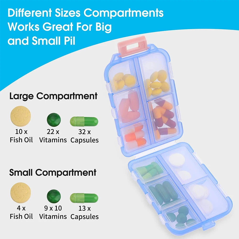 1Pcs Portable Travel Med Wallet for 10/12 Grids, Pocket Pill Box Dispenser Suitable for Storing Fish Oil Vitamin Medication, Etc Peaceful Pleasures Health and Wellness