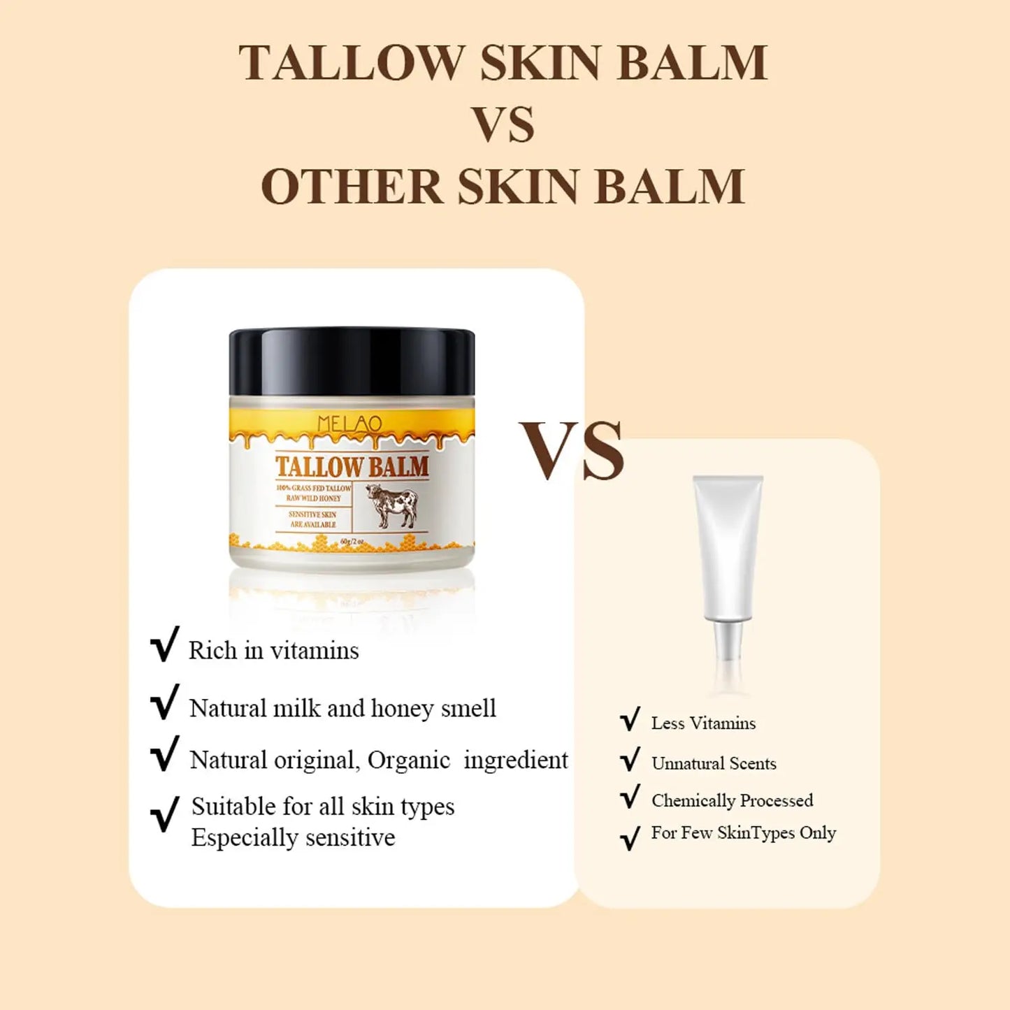 60g Beef Tallow Paste For Skin Care Beef Neck Balm Grass Fed Tallow Wild Honey Skin Moisturizer Face And Body Peaceful Pleasures Health and Wellness