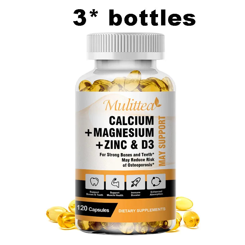 Calcium Magnesium Zinc + Vitamin D3 Capsules – Bones, Nerves & Immunity | 120 Count Peaceful Pleasures Health and Wellness 120pcs 3bottles United States