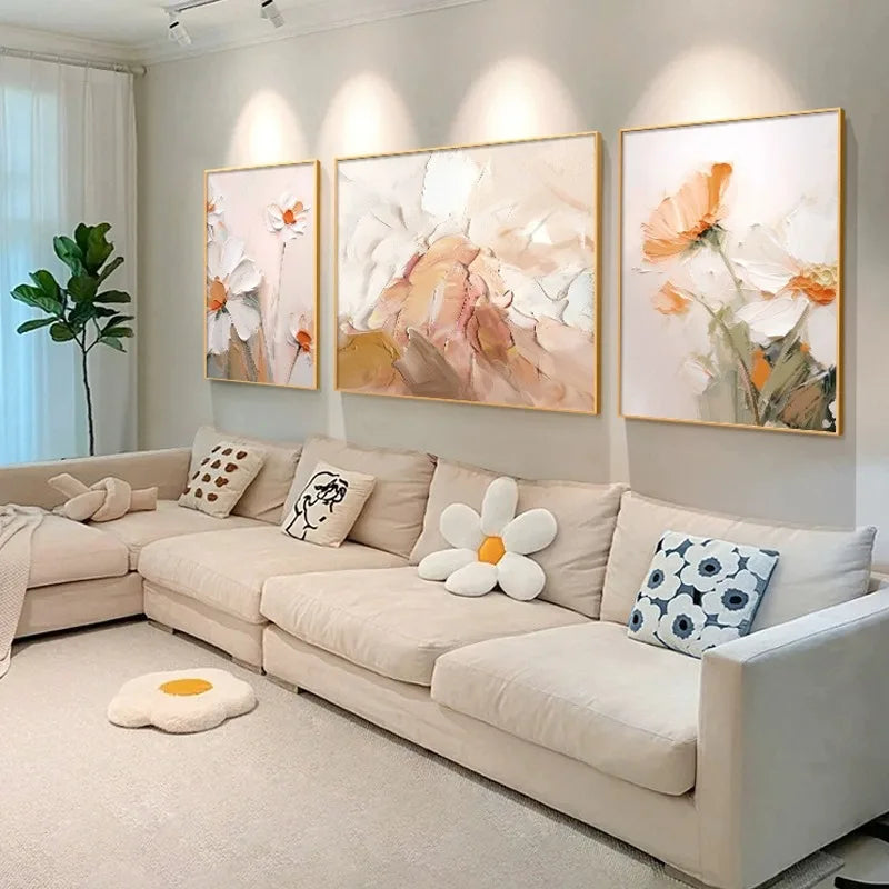 Abstract canvas, pure hand-painted oil painting, floral triptych, high-end wall art in the living room Peaceful Pleasures Health and Wellness