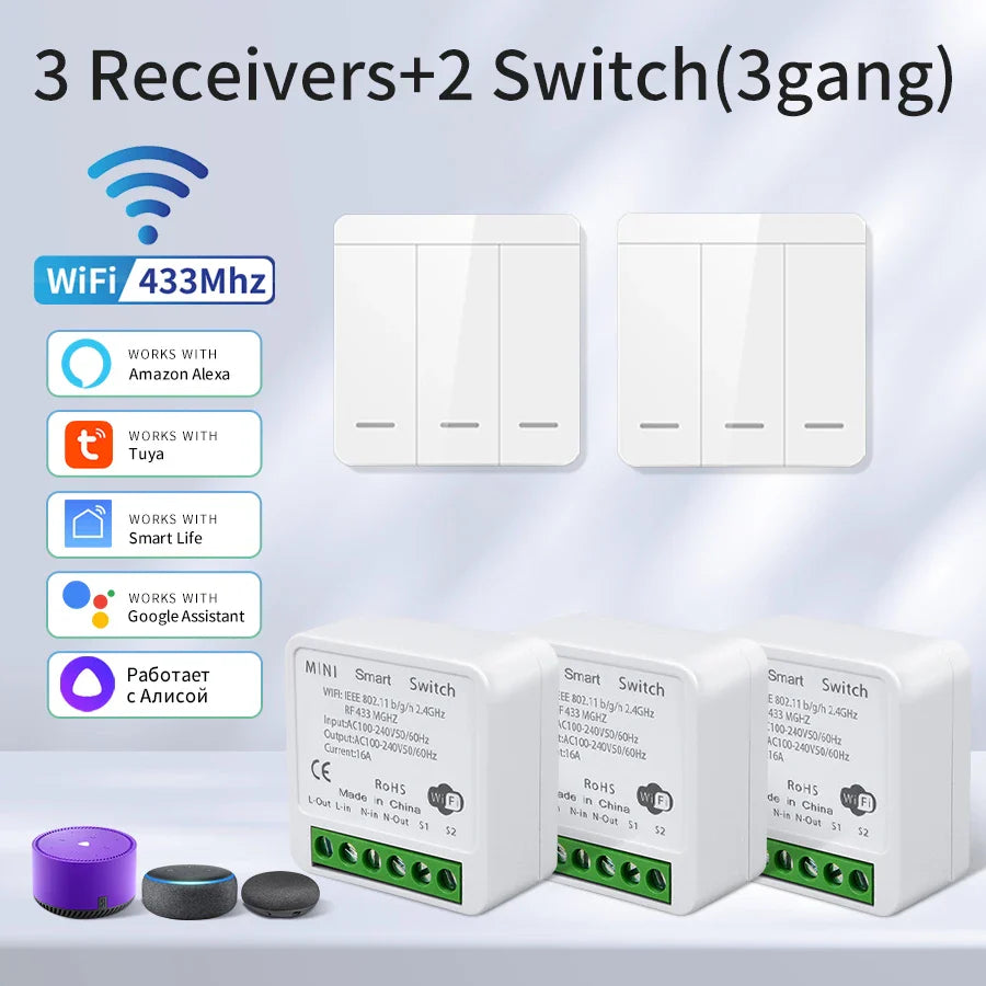 Tuya WiFi RF433MHz Smart Wall Switch 1/2/3 Gang | Alexa Google