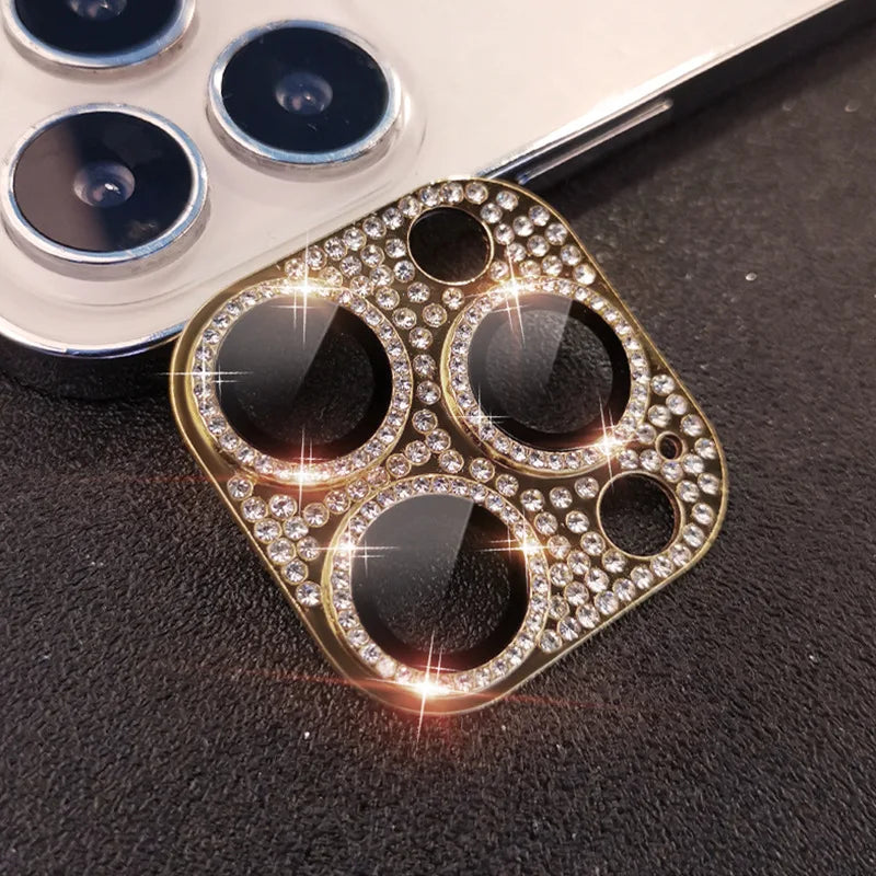 Diamond-encrusted Integrated Lens Film for iPhone15 16 ProMax Accessories Camera Protector for iphone12 13 14Pro Lens Protector Peaceful Pleasures Health and Wellness Golden iPhone 17