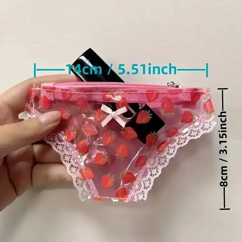 Cute Lace Mini Coin Purse – Strawberry PVC Zipper Novelty Bag