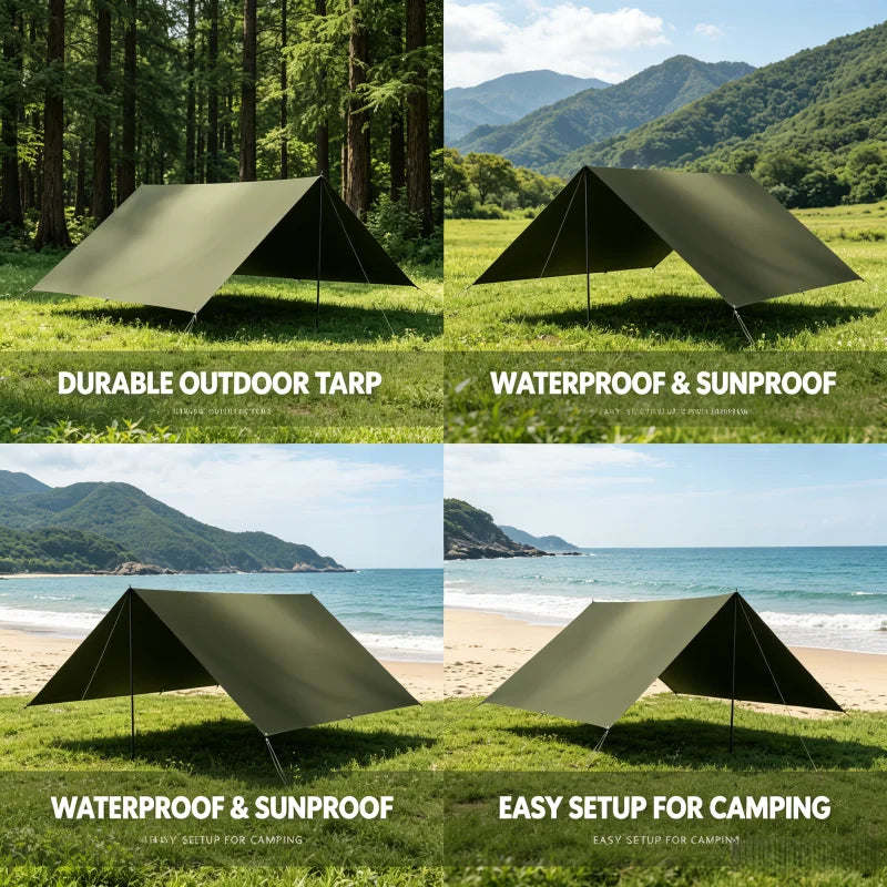 Multifunctional Waterproof Camping Tarp Outdoor Shelter Rain Fly Sunshade Ground Mat Car Awning for Hiking Beach Picnic Peaceful Pleasures Health and Wellness