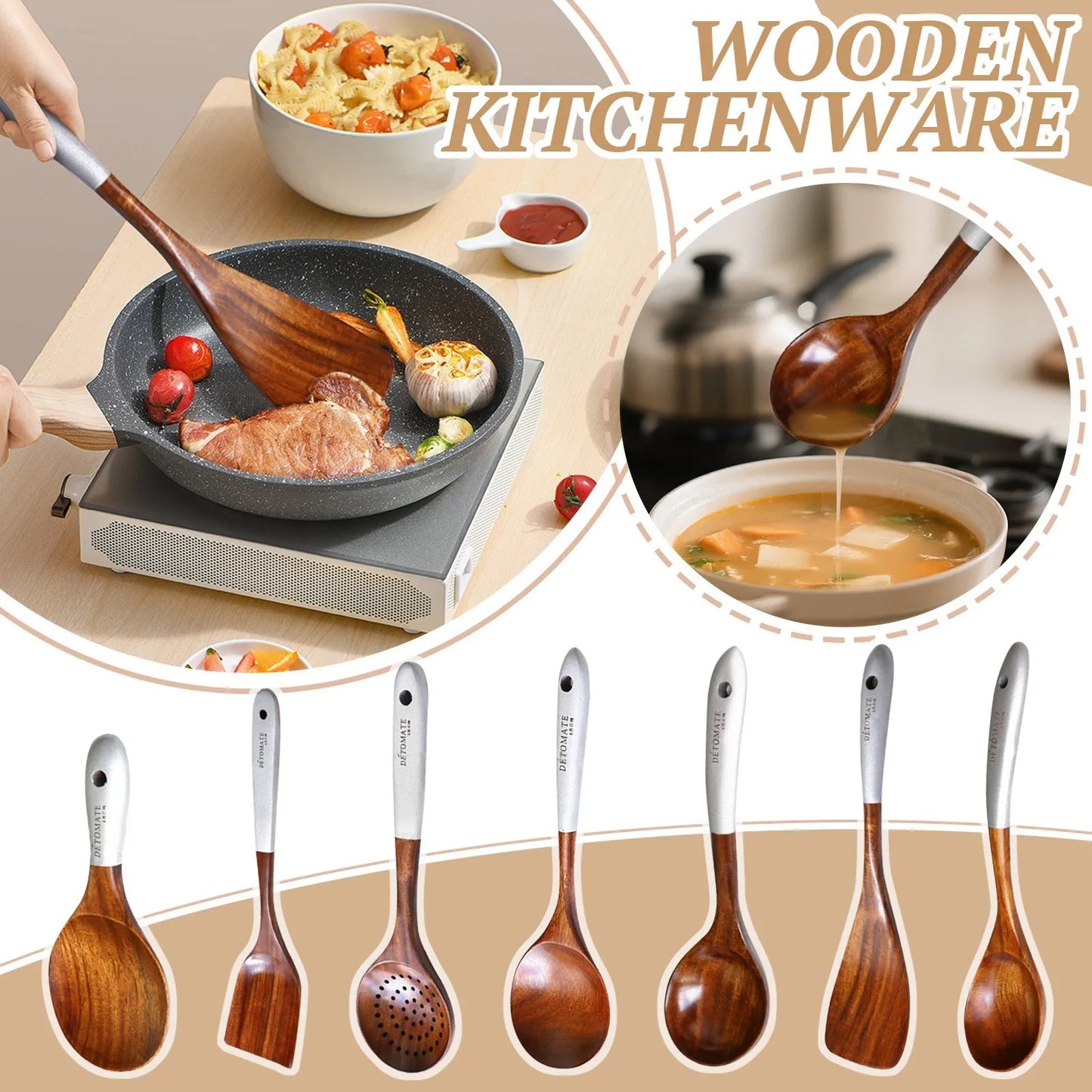 Teak Wood Kitchen Utensil Set – Eco-Friendly Cooking Spoons