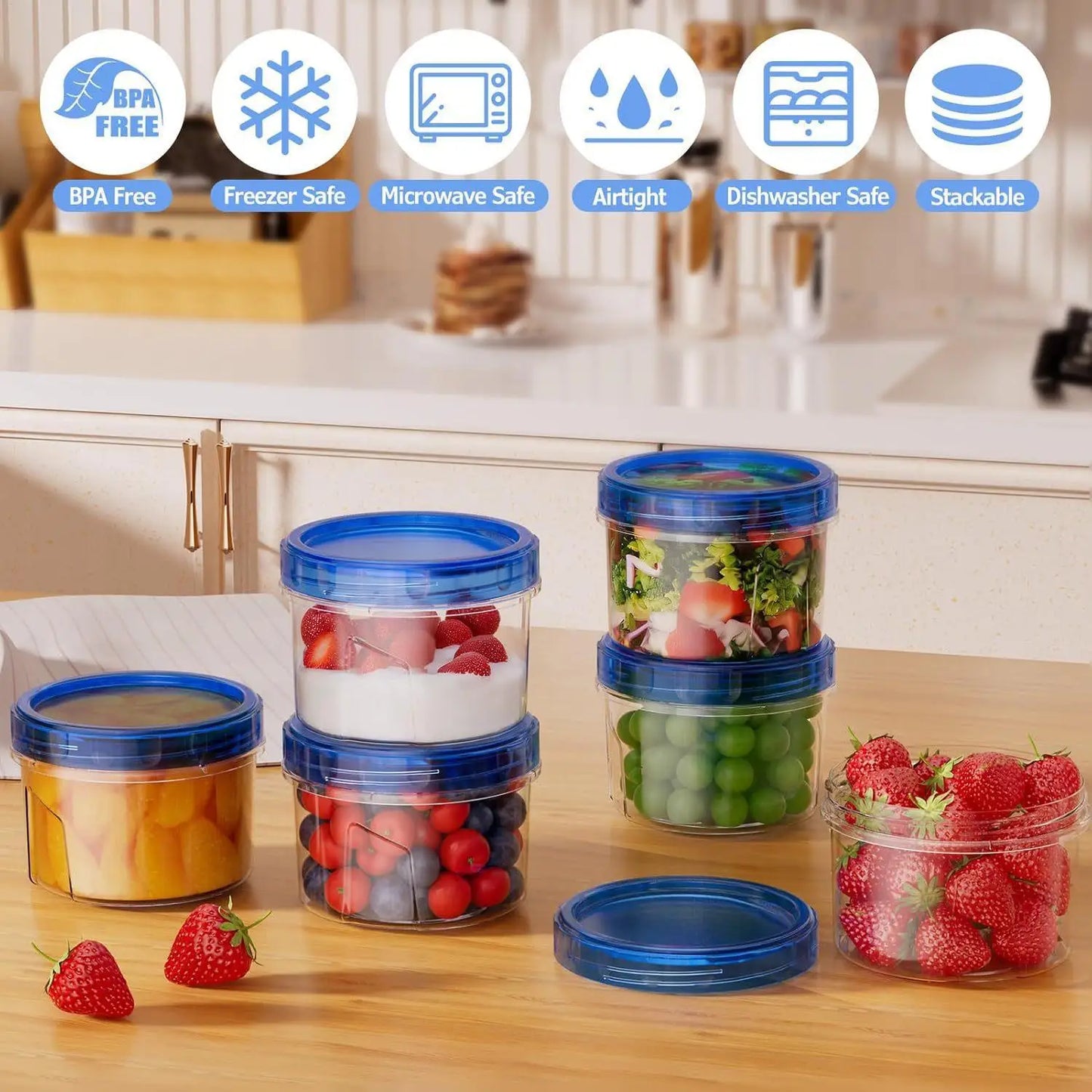 6-Piece Round Food Storage Containers with Lids | 16oz Meal Prep