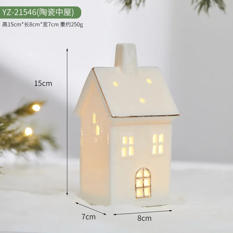Ceramic Creative Ornaments Small Houses Christmas Decorations Christmas Glowing Snow Houses Home Furnishings INS Ornaments Decor Peaceful Pleasures Health and Wellness YZ-21546