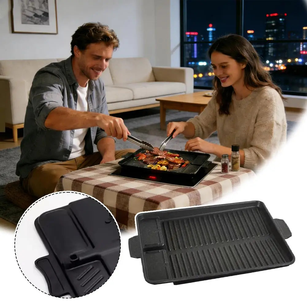 Black Healthy Stone Nonstick Smokeless BBQ Plate Portable Outdoor Camping Indoor Kitchen Teppanyaki Cassette Stove Pan Peaceful Pleasures Health and Wellness