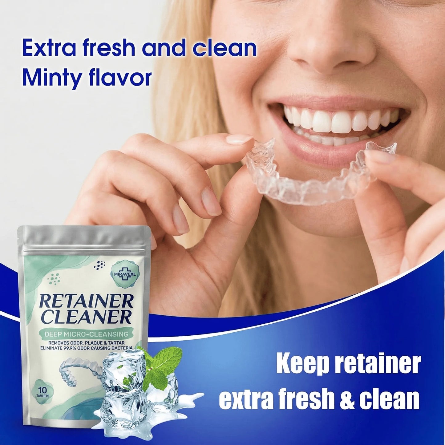 MIRAVEXL Denture Retainer Cleaner Tablets Orthodontic Braces Aligner Mouth Night Guard False Teeth Whitening Plaque Removal Peaceful Pleasures Health and Wellness