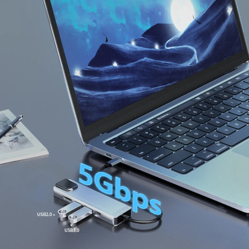 5/8Ports USB C Docking Station Type C to HDMI /RJ45 100M Splitter USB 3.0 5Gbps High Speed USB C HUB Adapter For Laptop Macbook Peaceful Pleasures Health and Wellness
